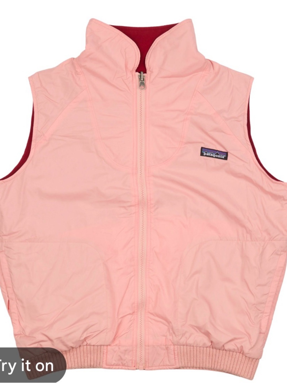 Patagonia Girls' Light Pink Reversible Puffer Vest with Berry Interior